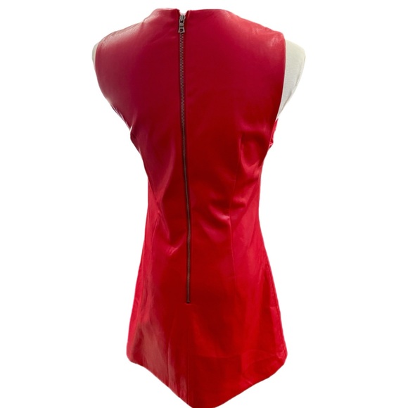 EUC Alice + Olivia Coley Faux Leather Vibrant Red Mini Dress Size 0 - Picture 5 of 8